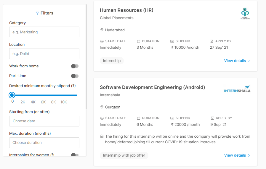 Search Online for Jobs with Internshala